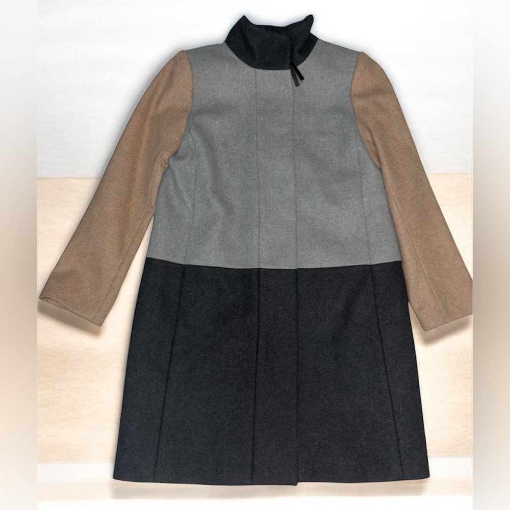 J. Crew Classic Funnel Neck Colorblock Laine Wool Coat Women’s 8P